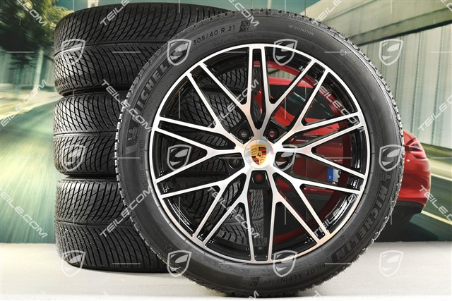 21-inch Cayenne COUPE "RS Spyder Design" winter wheel set, rims 9,5J x 21 ET46 + 11,0J x 21 ET49 + NEW Michelin Pilot Alpin 5 SUV winter tyres 285/45 R21 + 305/40 R21, with TPMS, black high gloss