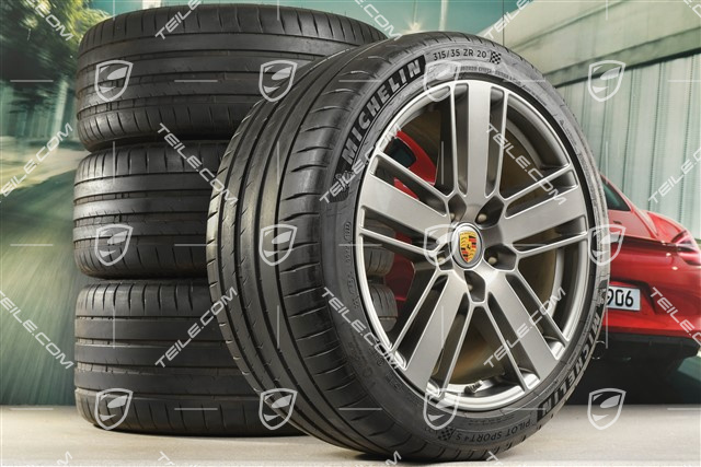 20" Panamera Design 2 Sommerräder, Felgen 9,5J x 20 ET71 + 11,5J x 20 ET68 + Michelin Sommerreifen 275/40 ZR20 + 315/35 ZR20, mit RDK-Sensoren, Platinum Seidenmatt