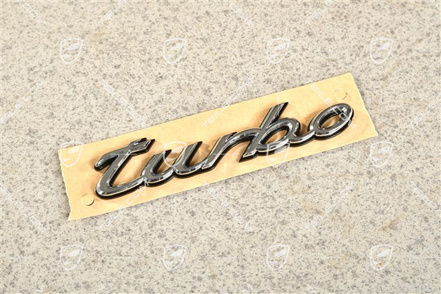 Coupe, Badge / Emblem "TURBO" in Chrome on a glossy black background
