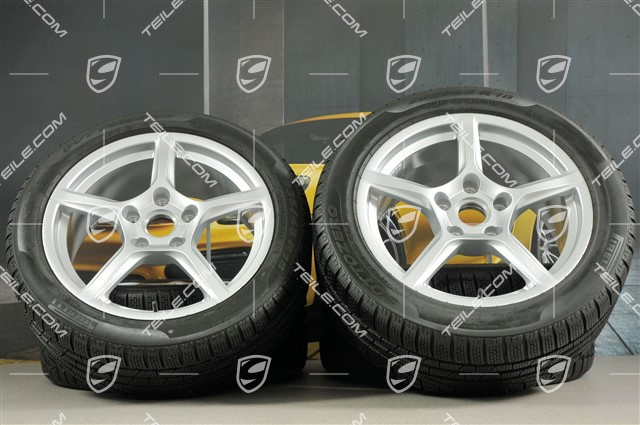 18" Boxster winter wheel set, 8J x 18 ET57 + 9J x 18 ET47 + winter tyres Pirelli Sottozero II 235/45 R18 + 265/45 R18, without TPMS.