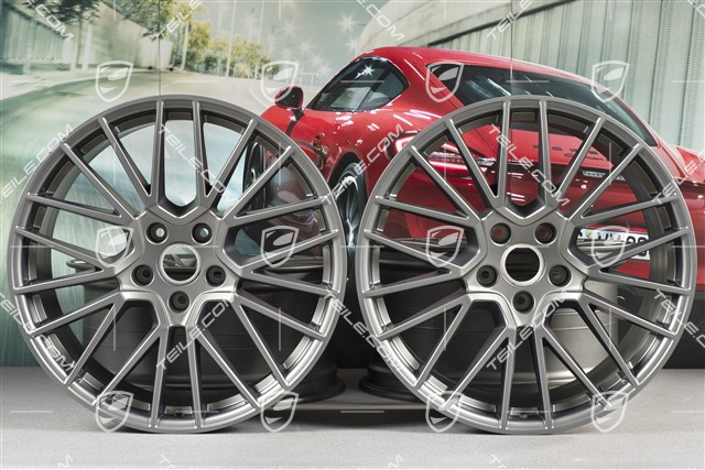 21" Felgensatz Cayenne RS Spyder, 11J x 21 ET58 + 9,5J x 21 ET46, Platinum Seidenmatt