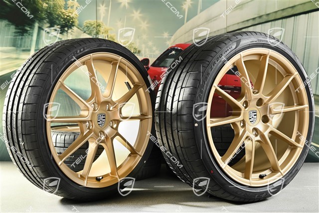 20-inch 718 Sport summer wheels set, rims 8,5J x 20 ET57 + 10,5J x 20 ET47 + Pirelli summer tires 235/35 ZR20 + 265/35 ZR20, with TPMS, aurum satin matt