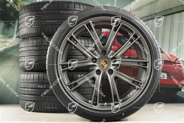 21" Panamera Exclusive Design Sommerräder, Felgen 9,5J x 21 ET71 + 11,5J x 21 ET69 + NEUE Pirelli Sommerreifen 275/35 ZR21 + 315/30 ZR21, Platinum, mit RDK-Sensoren