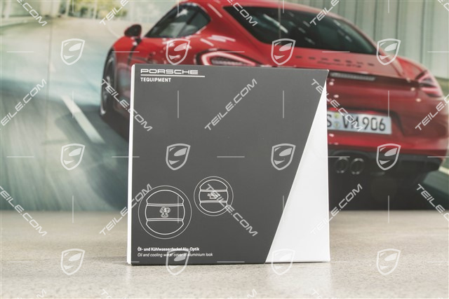 Engine oil and coolant caps, in aluminium look