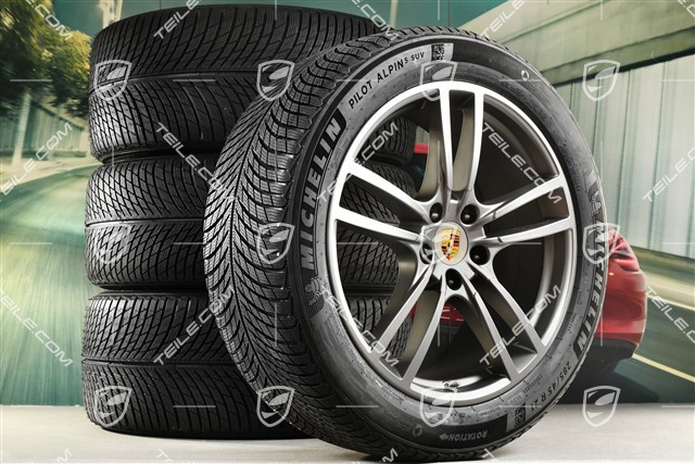21-inch Cayenne COUPÉ Turbo Design winter wheel set, rims 9,5J x 21 ET46 + 11,0J x 21 ET49 + Michelin winter tyres 285/45 R21 + 305/40 R21, with TPMS, platinum satin matt