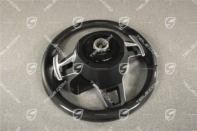 Multifunction steering wheel, 3-spoke, heated, Leather / Carbon, Black / Sport Chrono Paket Plus