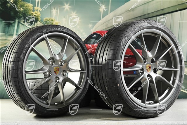 20-inch Carrera S (III) summer wheel set, Platinum (silk gloss), 8J x 20 ET57 + 9,5J x 20 ET45 + summer tyres 235/35 ZR20 + 265/35 ZR20, with TPMS