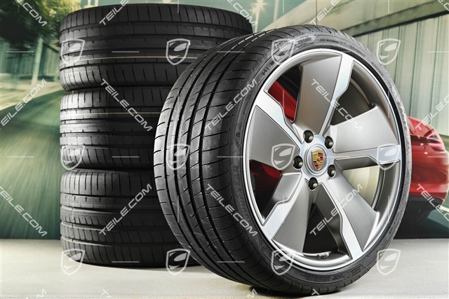 21" Exclusive Design summer wheel set, rims 9,5J x 21 ET60 + 11,5J x 21 ET66 + Goodyear summer tyres 265/35 R21 + 305/30 R21, platin silver satin matt