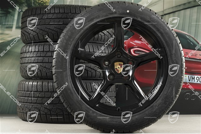 18" Boxster winter wheels set, rims 8J x 18 ET57 + 9,5J x 18 ET49 + NEW Pirelli Sottozero II winter tires 235/45 R18 + 265/45 R18, black high gloss