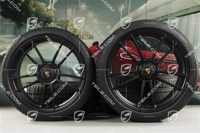 20"+21" GTS komplet kół zimowoch "Turbo S", felgi centralnie mocowane 8,5J x 20 ET50 + 11J x 21 ET66 + NOWE opony zimowe Continental 245/35 R20 + 295/30 R21, czarny satynowy półmat