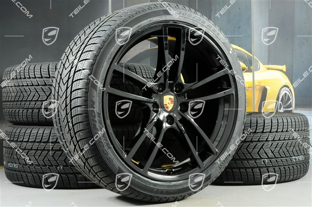 21-inch Cayenne Turbo winter wheel set, rims 9,5J x 21 ET46 + 11,0J x 21 ET58 + NEW Pirelli winter tyres 275/40 R21 + 305/35 R21, with TPMS, black high gloss