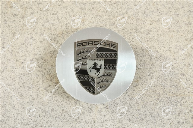 Hub cap, concave, emblem in Rhodium, polished