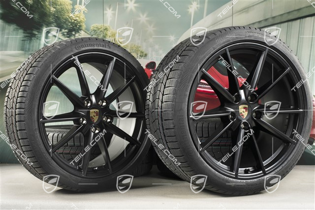 20/21-inch Carrera S winter wheel set, wheel rims 8,5J x 20 ET53 + 11J x 21 ET66 + Continental winter tyres 245/35 R20 + 295/30 R21,  in black satin-mat