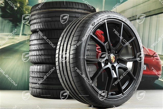 21" RS Spyder Design Sommerräder Satz, Felgen 9,5J x 21 ET60 + 11,5J x 21 ET66 + Goodyear Sommerreifen 265/35 R21 + 305/30 R21, schwarz seidenmatt
