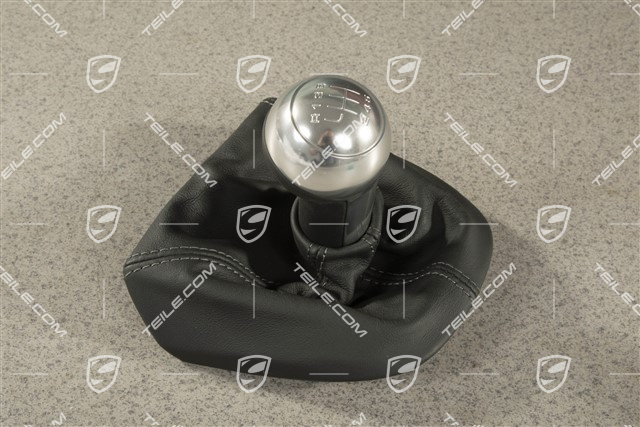 Shift lever / gearshift knob, Black Leather / aluminium, 6-speed manual transmission
