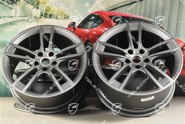 21" Komplet felg Cayenne Turbo Design, 11J x 21 ET58 + 9,5J x 21 ET46, Vesuvgrau