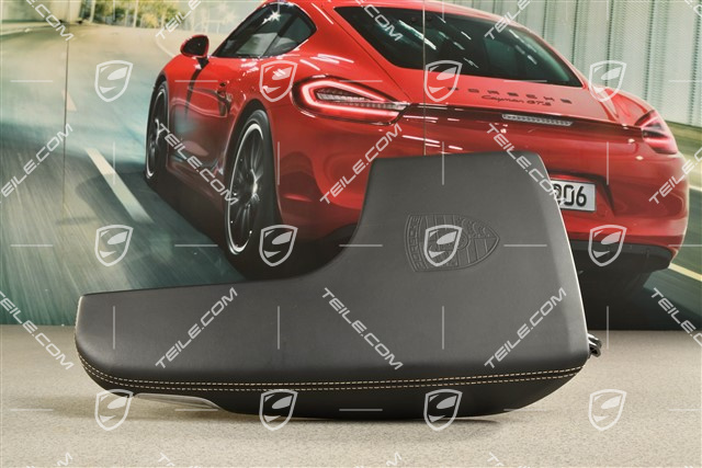 Armrest, centre console, leather with embossed Porsche crest, Black