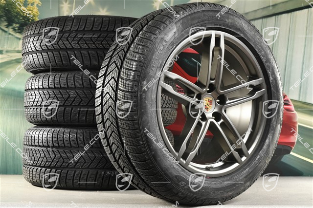 19-inch "Macan Turbo" winter wheels set, rims 8J x 19 ET21 + 9J x 19 ET21, NEW Pirelli winter tyres 235/55 R 19 + 255/50 R 19, with TPMS,platinum satin-matt