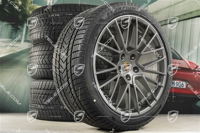 21-inch Cayenne COUPÉ RS Spyder winter wheel set, rims 9,5J x 21 ET46 + 11,0J x 21 ET49 + Pirelli winter tyres275/40 R21 + 305/35 R21, with TPMS, Platinum satin matt