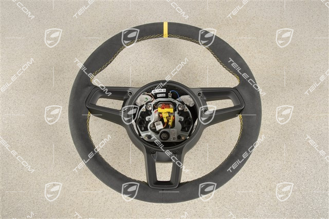 Kierownica sportowa GT, Alcantara, czarna/speed yellow, Pasek Speed yellow na godz. 12