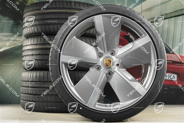 21" Exclusive Design summer wheel set, rims 9,5J x 21 ET60 + 11,5J x 21 ET66 + NEW Goodyear summer tyres 265/35 R21 + 305/30 R21, silver