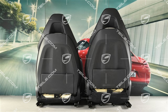 Fotele, elektryczna regulacja, herb Porsche, skóra, czarne, komplet  (L+R)