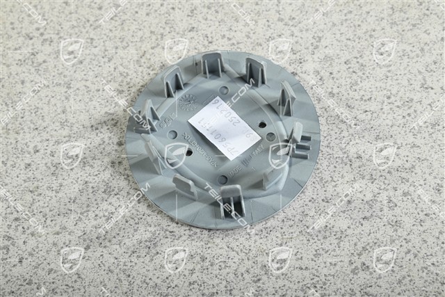 Radkappe, rund, gewölbt, mit farbigem Porsche-Wappen, Weiß-Metallic