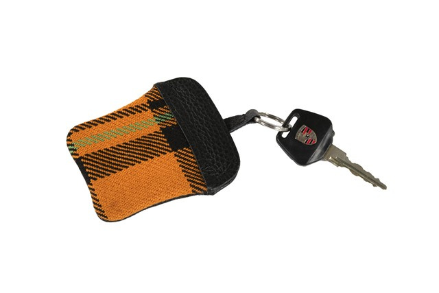 Porsche Classic Etui na klucze, z wytłoczonym herbem Porsche, pomarańczowa krata
