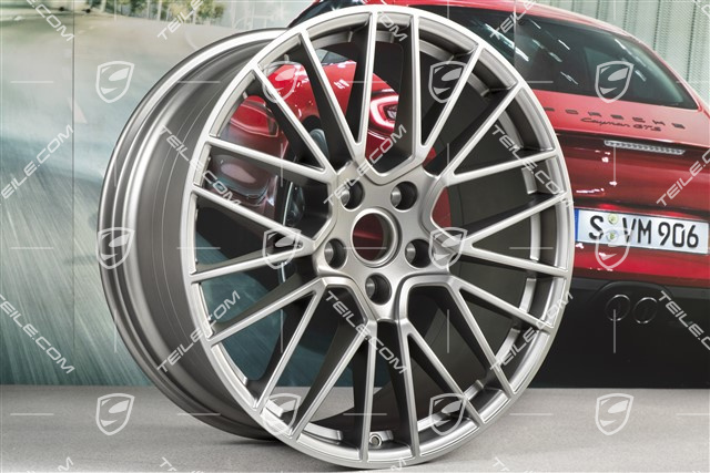 21" Komplet felg Cayenne RS Spyder, 11J x 21 ET49 + 9,5J x 21 ET46, do Cayenne Coupe, Platinum satynowy półmat