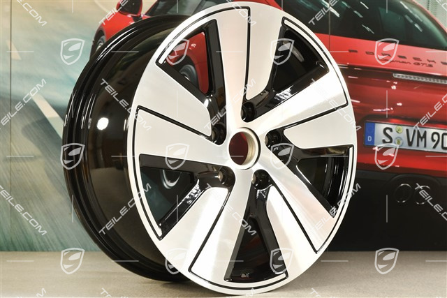 19" Felge Taycan S, 8J x 19 ET50, schwarz hochglanz mit glanzgedrehter Stirnfläche