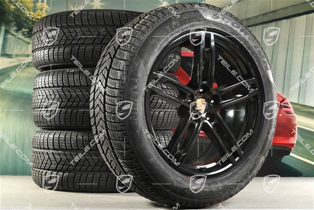 19-inch "Macan Turbo" winter wheels set, rims 8J x 19 ET21 + 9J x 19 ET21, NEW Pirelli winter tyres 235/55 R 19 + 255/50 R 19, with TPMS, black high gloss