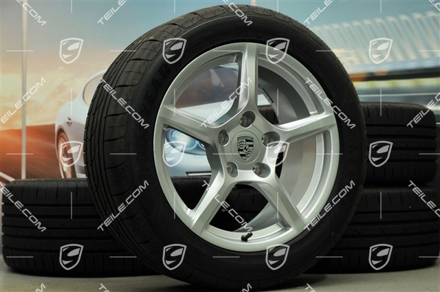 18" Boxster summer wheel set, 8J x 18 ET57 + 9J x 18 ET47 + summer tyres Goodyear Eagle F1 235/45 R18 + 265/45 R18, without TPM