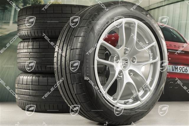 18" Cayman III summer wheel set, rims 8J x 18 ET57 + 9J x 18 ET47 + NEW Pirelli P Zero summer tires 235/45 R18 + 265/45 R18