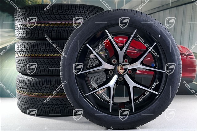 21" Cayenne RS Spyder Design Winterräder Satz, Felgen 9,5J x 21 ET16 + 11J x 21 ET37 + Goodyear UltraGrip Performance 3 SUV Winterreifen 275/45 R21 + 315/40 R21, schwarz hochglanz