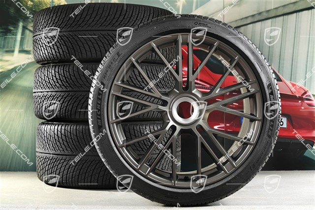 21" Panamera Turbo S Koła zimowe, komplet, centralne mocowanie, felgi 9,5J x 21 ET71 + 10,5J x 21 ET71 + opony zimowe Michelin Pilot Alpin 5 275/35 R21 + 315/30 R21, Turbonite