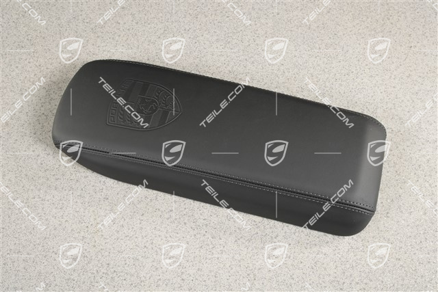 Armrest / tunnel, trim cover, with embossed porsche crest, leather black
