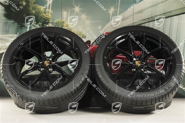 21" GT Design summer wheel set, wheel rims 9,5J x 21 ET27 + 10J x 21 ET19 + Michelin summer tyres 265/40 R21 + 295/35 R21, black high gloss, with TPM