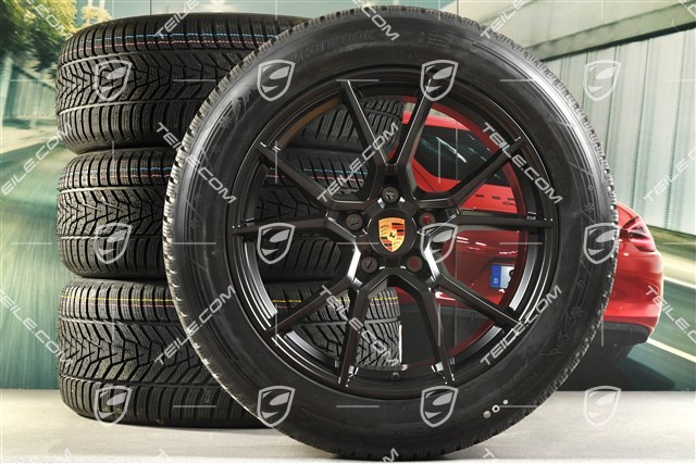 20" Cayenne S Winterräder Satz, Felgen 9J x 20 ET50 + 10,5J x 20 ET55 + Hankook Winter i*eveo 3X, 255/55 R20 + 295/45 R20, mit RDK-Sensoren, in Schwarz Seidenmatt