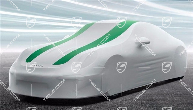 911 R, White Car cover, for internal use with Green straps design 911 R, White Car cover, for internal use with Green straps design