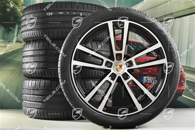 22" Sommerräder Cayenne Coupé Sport Design, Felgen 10J x 22 ET48 +11,5J x 22 ET52 + Pirelli Sommerreifen 285/40 R22 + 315/35 R22, in Schwarz Hochglanz