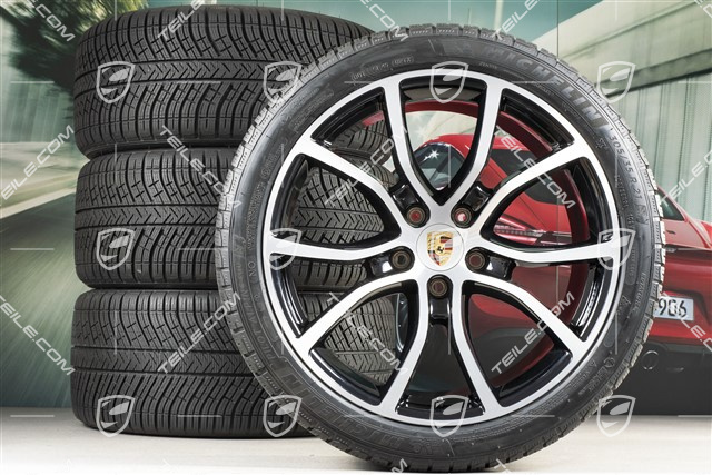 21" koła zimowe Cayenne COUPE Exclusive Design, komplet, felgi 9,5J x 21 ET46 + 11,0J x 21 ET49 + opony zimowe Michelin Pilot Alpin 5, 275/40 R21 + 305/35 R21, z czujnikami ciśnienia, czarny wysoki połysk + polerowana powierzchnia
