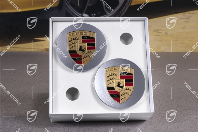 Radzierdeckel Satz, Platinsilber, Wappen farbig, für 20-/21-Zoll Exclusive Design Felgen