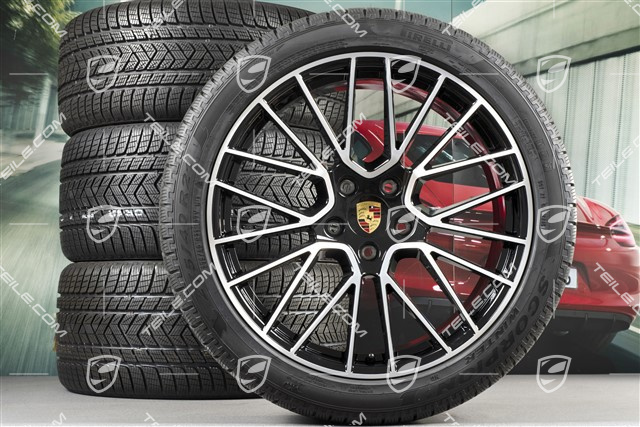 21-inch Cayenne COUPÉ RS Spyder winter wheel set, rims 9,5J x 21 ET46 + 11,0J x 21 ET49 + Pirelli winter tyres275/40 R21 + 305/35 R21, with TPMS, black satin-matt