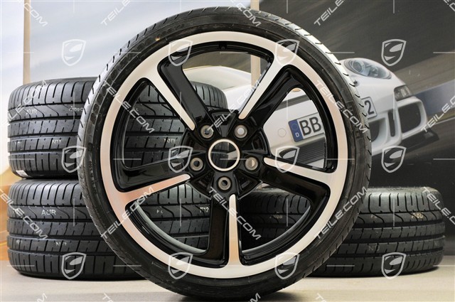 20-inch SportTechno summer wheel set, rims 8,5J x 20 ET57 + 10J x 20 ET50 + NEW summer tires Pirelli 235/35 R20 + 265/35 R20, in black, with TPM