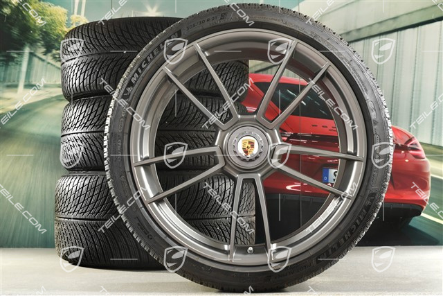 20/21-inch Turbo S winter wheel set, central lock wheel rims 8,5J x 20 ET40 + 11J x 21 ET66 + Michelin winter tyres 245/35 R20 + 305/30 R21, platinum satin matt