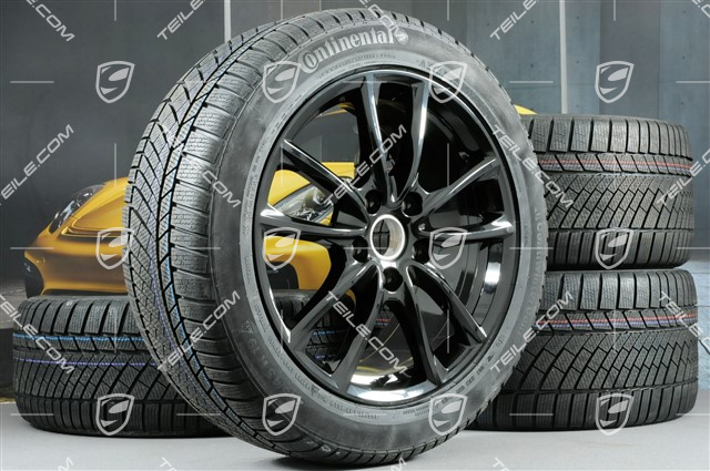 19" Winterräder Satz "Panamera S", Felgen 9J x 19 ET64 + 10,5 J x 19 ET62 + Continental ContiWinterContact PS830 P Winterreifen 265/45 R19 + 295/40 R19, in Schwarz Hochglanz