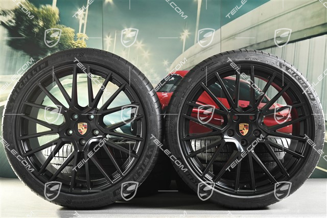 22" Cayenne Coupé RS Spyder Sommerräder Satz, Felgen 10J x 22 ET48 + 11,5J x 22 ET52 + Michelin Sommerreifen 285/35 R22 + 315/30 R22, mit RDK-Sensoren, schwarz seidenmatt