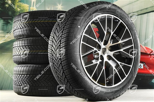20-inch Macan S winter wheel set, rims 7,5J x 20 ET32 + 10J x 20 ET49 + NEW Goodyear winter tyres 235/55 R20 + 285/45 R20, black high gloss