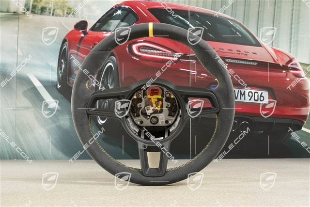 Kierownica sportowa GT, Alcantara, czarna/speed yellow, Pasek Speed yellow na godz. 12