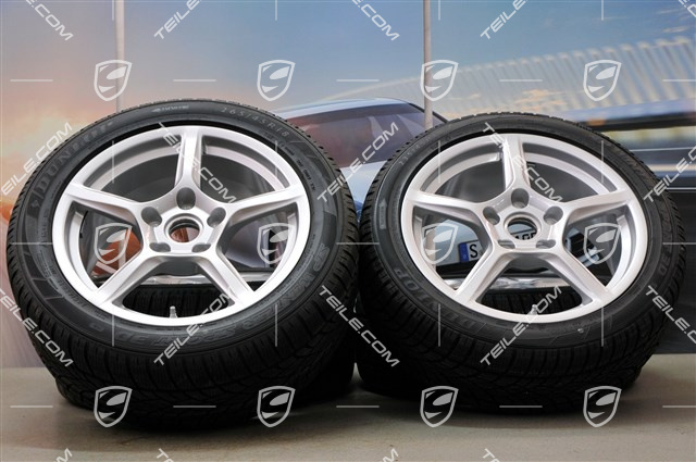18" Boxster Winterräder Satz, 8J x 18 ET57 + 9J x 18 ET47 + Winterreifen Dunlop 235/45 R18 + 265/45 R18, mit RDK-Sensoren